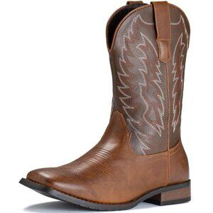 Cowboy Boots For Men Wide Foot Square Toe Brown